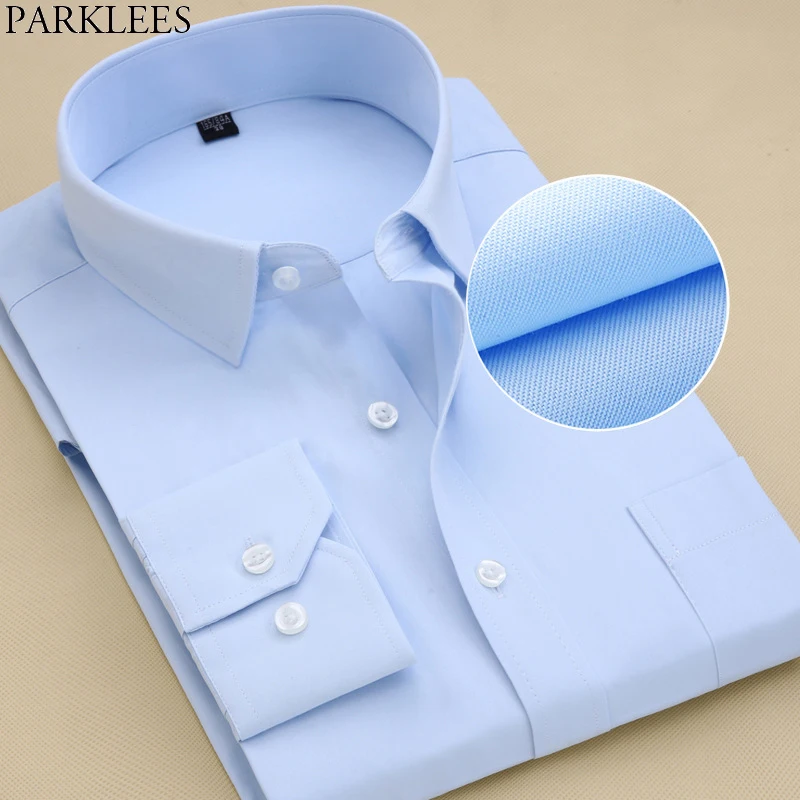 Брендовые белые мужские рубашки с длинным рукавом Chemise Homme модные деловые Дизайнерские Мужские приталенные Рубашки повседневные рубашки Camisa Social - Цвет: Sky Blue solid