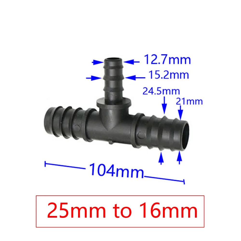 T-shape 1" to 3/4" to 1/2" Garden Hose Tee Connector Reducer Water Splitter Tee Barb Water Connector for 25mm/20mm/16mm Hose 2pc in ground sprinkler kit