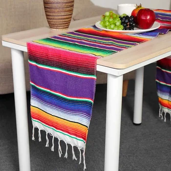 

5PCS Cotton Mexican Table Runner 3 Colors 213X35cm Rainbow DIY Wedding Party Table Runners Party Serape Tablecloth Home Decor