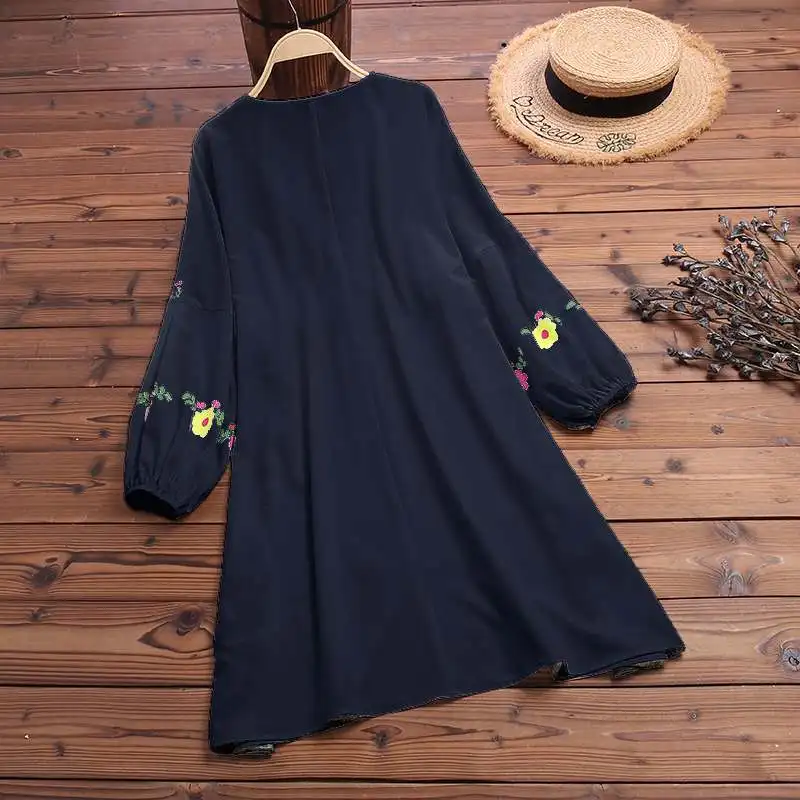 Женская летняя блузка с принтом ZANZEA богемные Vestidos Повседневная рубашка с длинными рукавами с пышными рукавами Blusa женский халат большого размера с v-образным вырезом