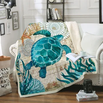 

Ocean Whale Turtle Printed Plush Throw Blanket Sherpa Fleece Bedspread Sofa Blankets For Beds Square Picnic Soft Blanket