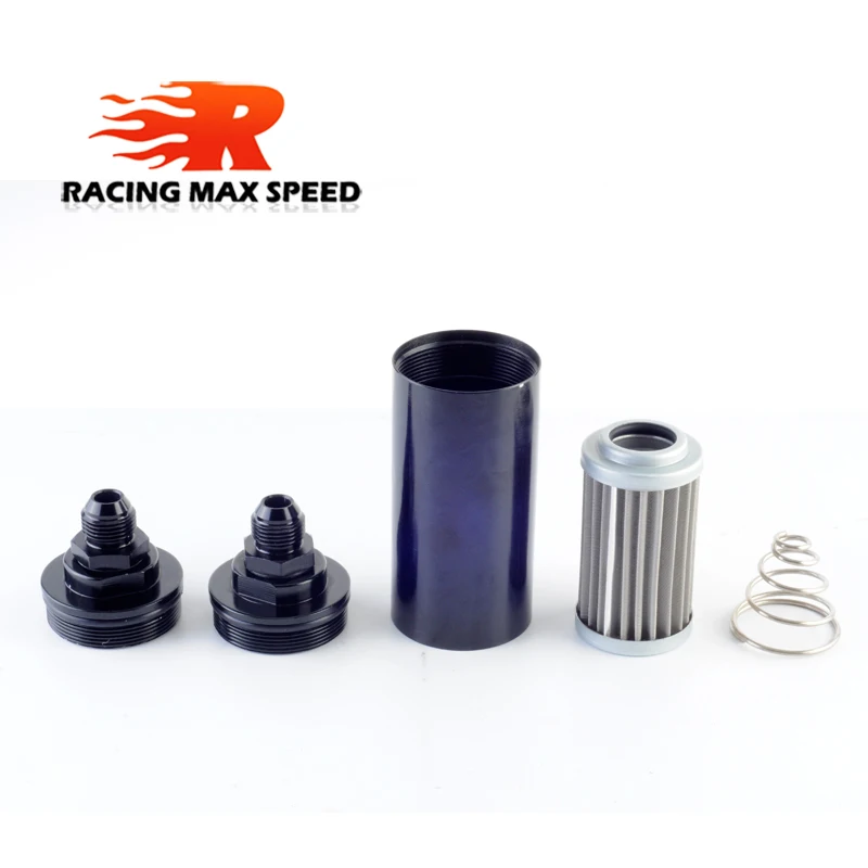 Auto aluminum 51MM fuel filter E85 stainless steel filter 100 microns steel element AN6 AN8 AN10 adaptor fittings
