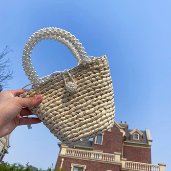 

Summer Hand-Woven Bags Female 2020 New Tide Messenger Beach Bag Ins Laptop Bucket Pearl Straw Bags