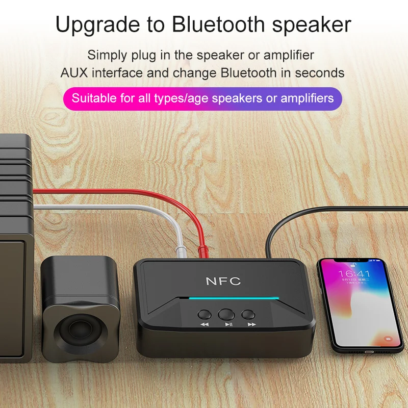 NFC 5 0 Bluetooth Receiver Smart A2DP RCA AUX 3 5MM Jack Wireless Adapter Suppotr USB Play For CAR Home Speaker Headphone