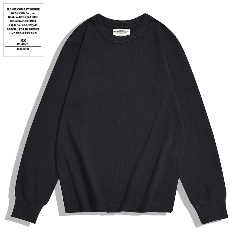 Okonkwo 280g Thick Plain Long Sleeve T-shirt Solid Bottomed Shirt Outdoor Trekking Hiking Tooling Cargo Clothes Running Sports