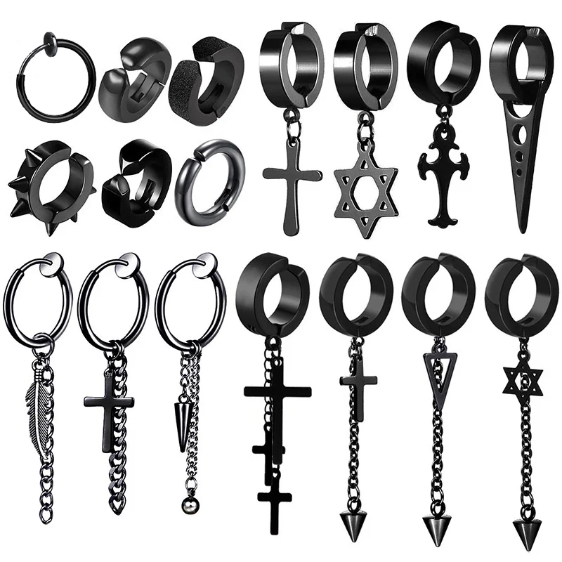 Pendientes de acero inoxidable para hombres y mujeres, 1 pieza, sin dolor, negros, Punk, Piercing, regalos de joyería