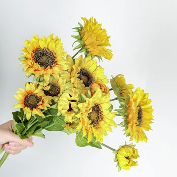 

66cm long wire artificial sunflowers DIY flowers branch for home wedding autumn decoration fake plastic stem sunflower