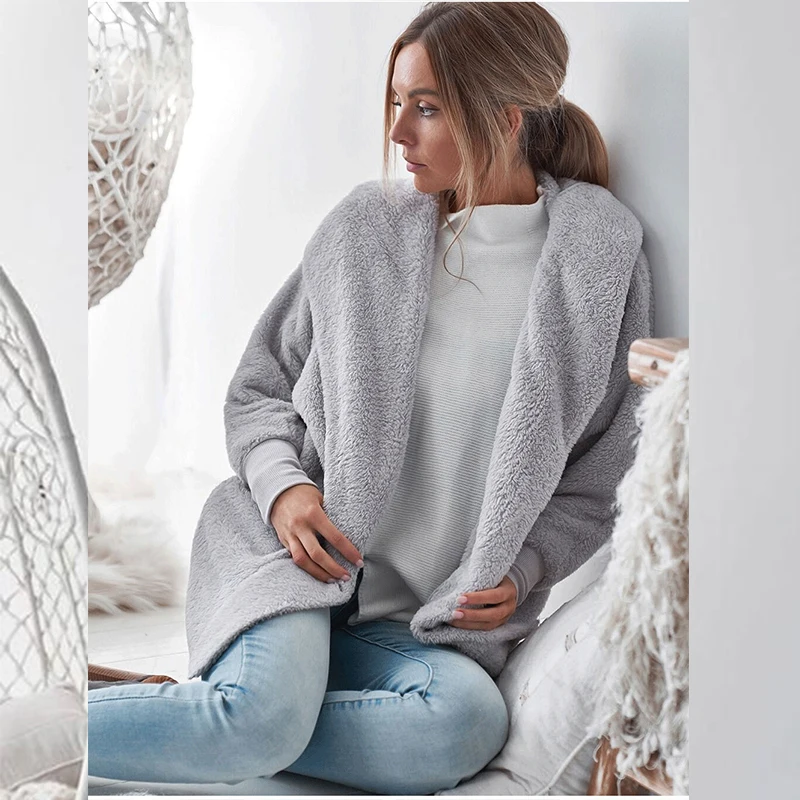 

2019 New Faux Fur Coat Womens Coats Winter Sexy Plush Hooded Loose Coat Long Sleeve Fashion Women Clothes Hoodies Femme Clothes