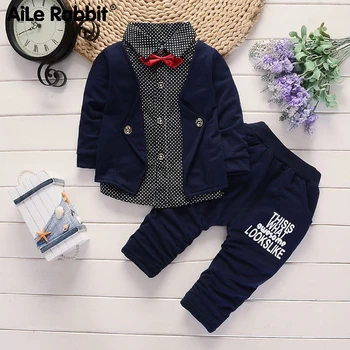 

JIOROMY Baby Boys Spring Casual Clothing Set Fashion Kids Bow Formal Polka Dot Clothes Babe Jacket + Letter Pants 2-Piece Suit