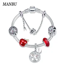 Подлинный 925 пробы Серебряный древо жизни и красное яблоко амулеты бусины браслеты модные diy ювелирных изделий для женщин подарок