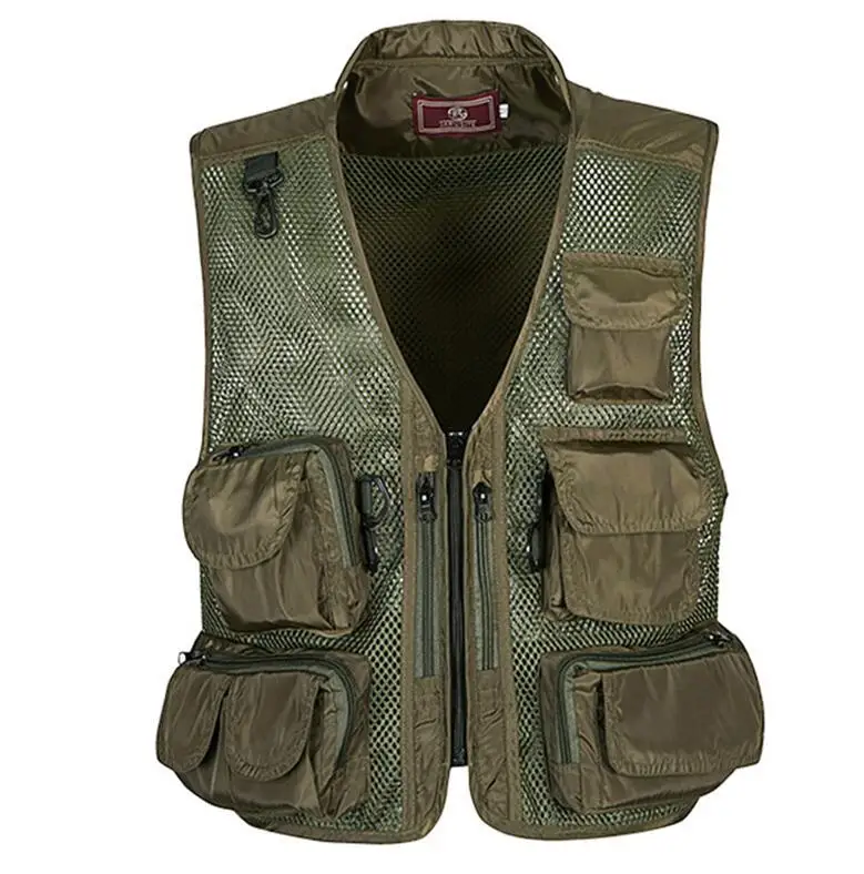 Zipper Army green Летняя тактическая камуфляжная сетка жилет мужской дышащий Мульти Карманы Камуфляжный жилет куртка-безрукавка повседневные жилеты - Цвет: Zipper Army green