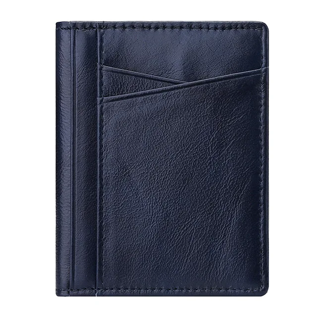 Men Minimalist Slim Card Holder Genuine Leather Card Wallet Slim Line Ultra Thin Mini Small Rfid Passport Id Card Holder Male Blue