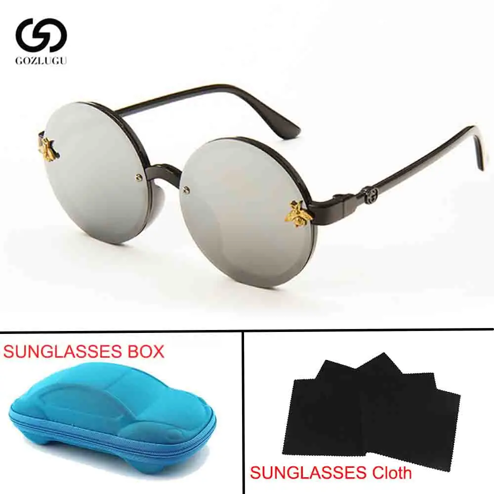 new fashion children's brand design baby girl boy glasses bees round cute children's sunglasses - Цвет линз: silver