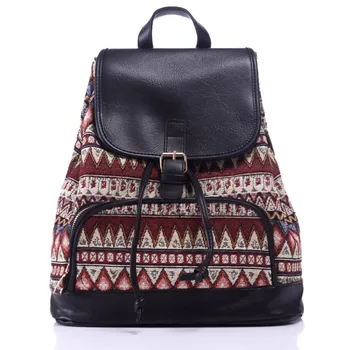 

Women's Canvas Backpack Ladies Patchwork Rucksack Student School Backpack PU Leather Vintage Shoulder Laptop Bag Mochila Bolsas