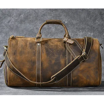 

High Quality Vintage Dark Brown Real Skin Genuine Crazy Horse Leather Men Travel Bags Handbag Messenger Bags