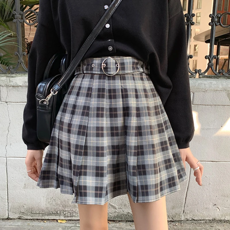 

Goth Plaid Pleated Mini Skirts Harajuku Grunge Women Short Skirts Gothic Streetwear High Waist Fashion Black Skirt JK Uniform