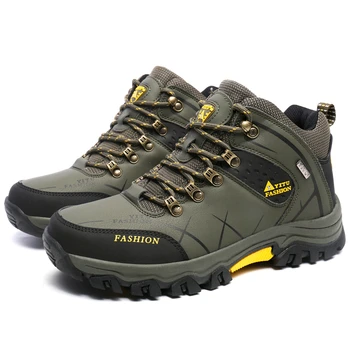 

Winter Men Shoes Waterproof Leather ArmyGreen Snow Boots Sneakers Non-slip Chunky Hiking Work Shoes Big Size 47 2020 New Arrival