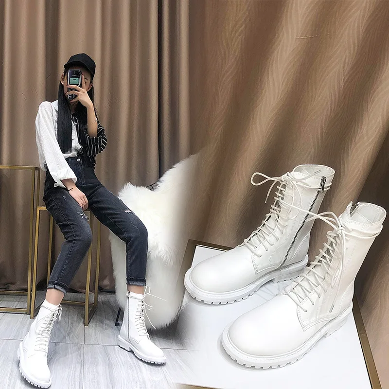 Botas mujer 2019 Повседневная Белая обувь для женщин на платформе мартинсы модные