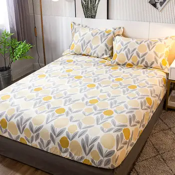 

Bonenjoy 1 pc Sheets on Elastic Yellow Color Floral sabana bajera ajustable Fitted Bed Sheet 180x200cm Bed Linens Cotton