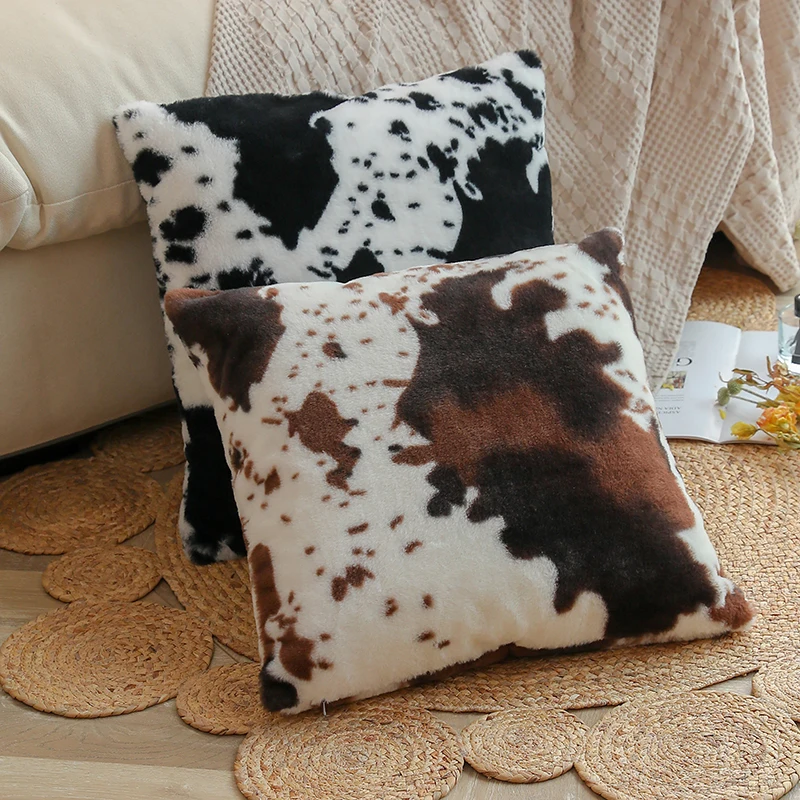 NEW 2021 Plush Cow Pattern Cushion Cover for Black or White Pillowcover by Hot Sale Animal Party of Home Decoration Pillow Cover