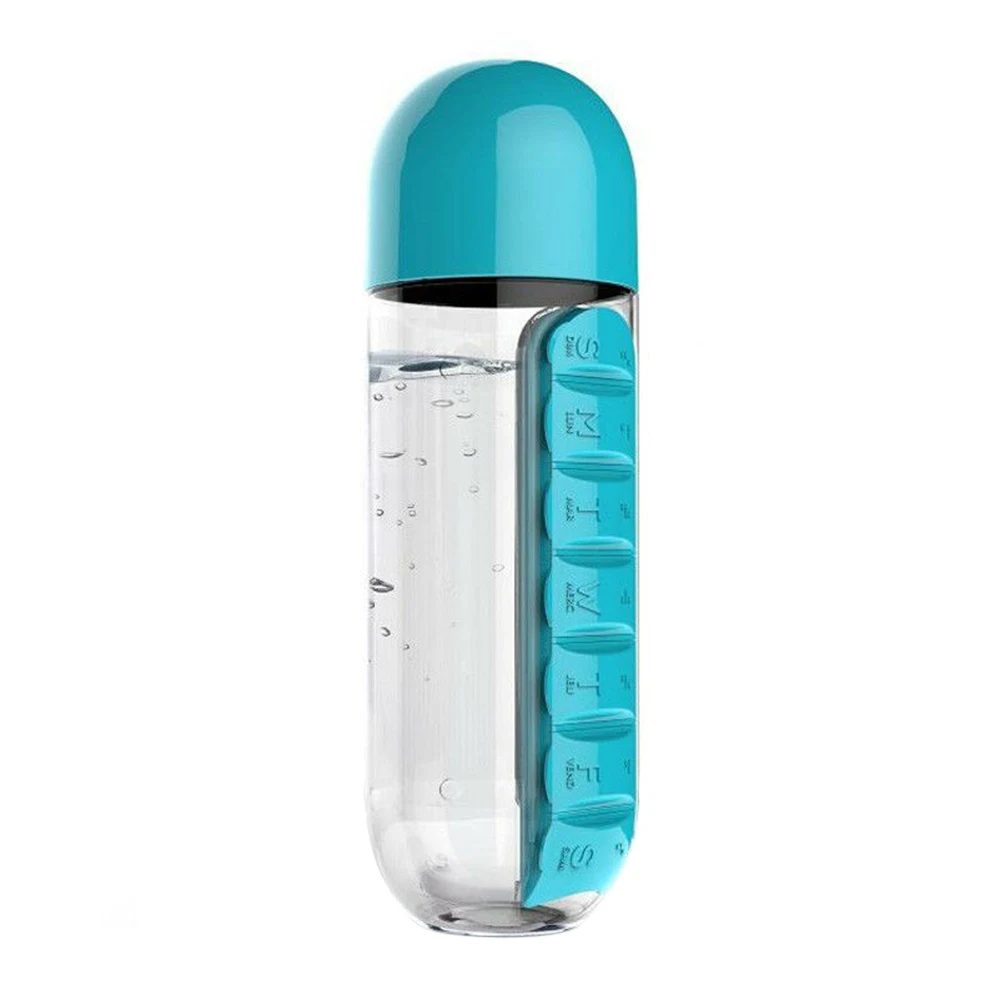 Новая портативная бутылка для воды 600 мл, коробка для таблеток 2 в 1, бутылка для воды для путешествий, пластиковая бутылка для лекарств
