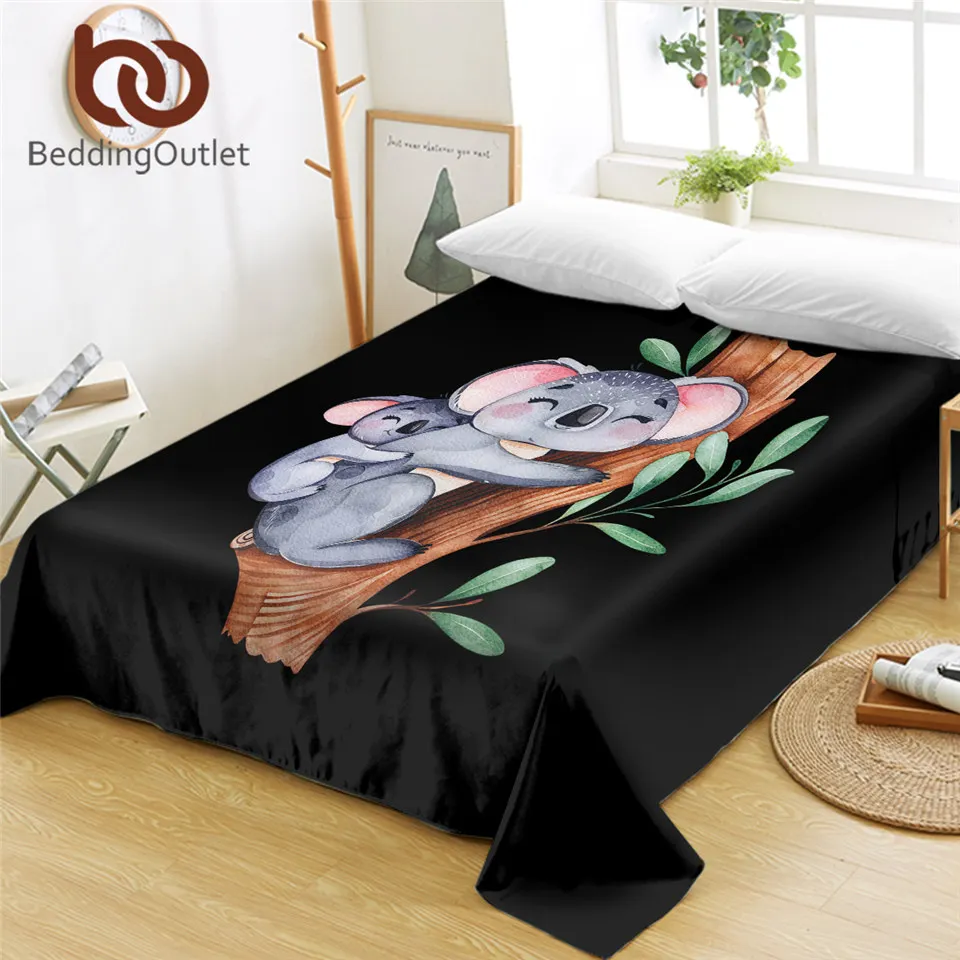 BeddingOutlet Koala Family Bed Sheets Cartoon Flat Sheet for Kids Bedroom Eucalyptus Tree Leaf Linen Animal Bedspreads Queen | Дом и сад