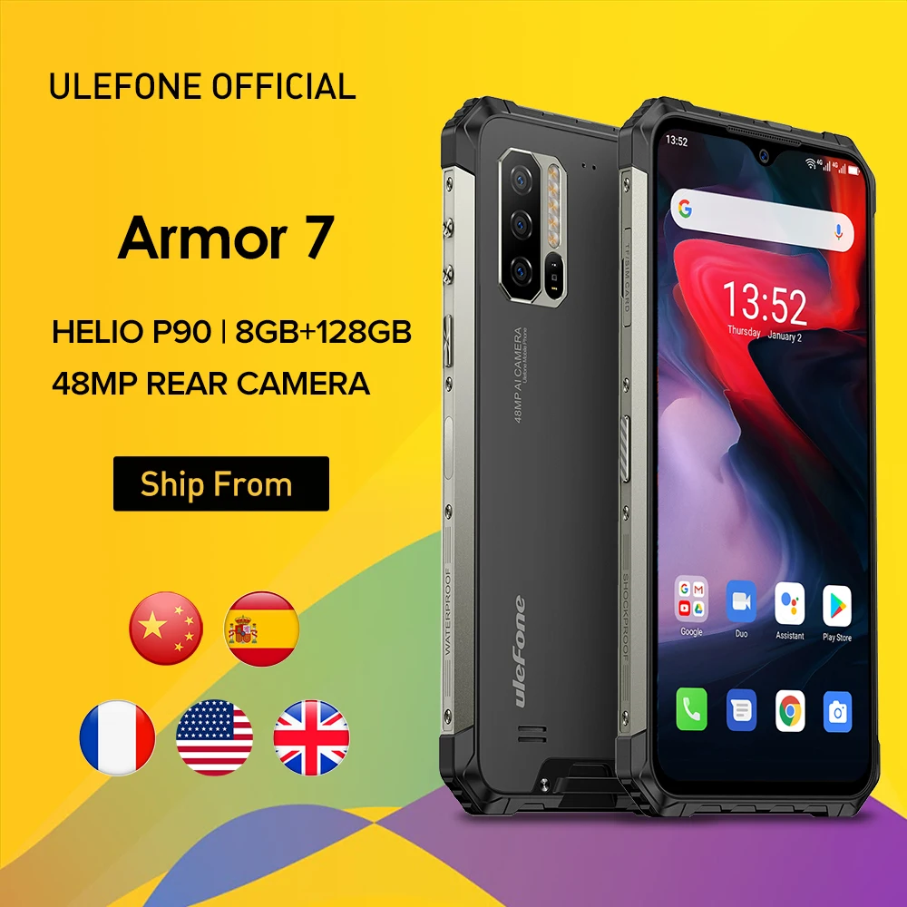 Ulefone Armor 7 прочный мобильный телефон Android 10 2 4G/5G WiFi 8 ГБ + 128 Helio P90 IP68 48MP CAM 4G LTE