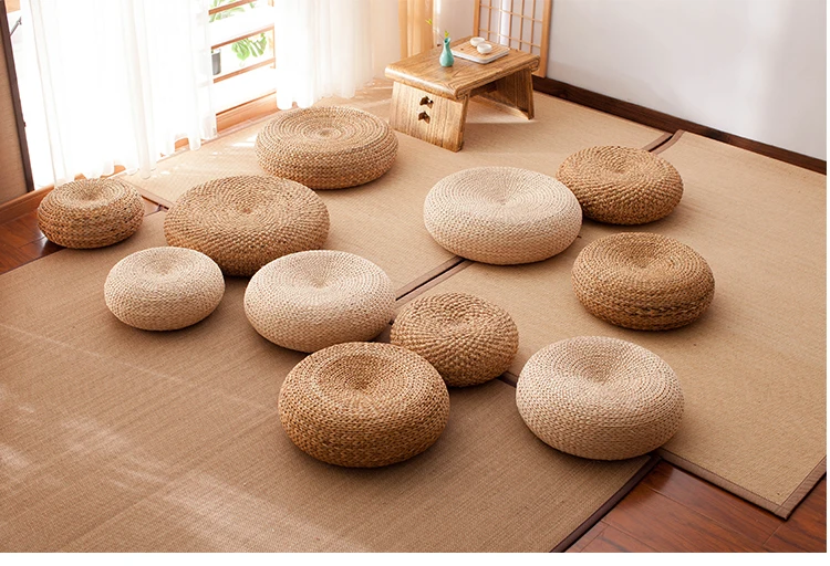 Japanese Style Thicken Futon Meditation Cushion Tatami Rattan Round Yoga Cushion Natural Straw Woven Kowtow Cushion Home Decor red cushions