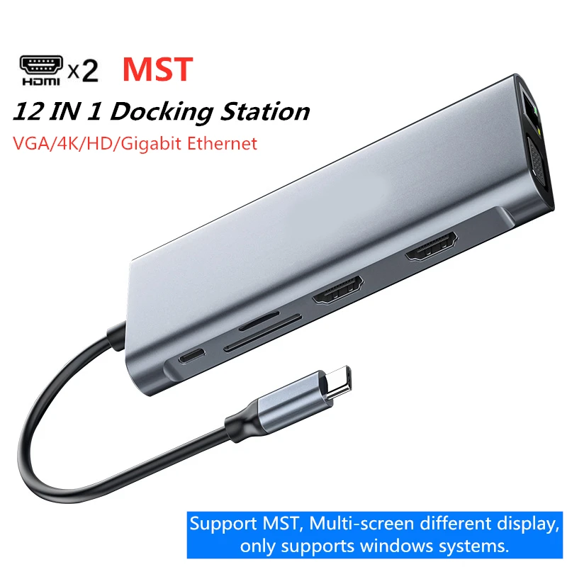 

MST 12 in 1 Docking Station Thunderbolt 3 Dock Dual Hdmi RJ45 VGA Gigabit Ethernet PD Charge For Dell ASUS Macbook Pro Usb C Hub