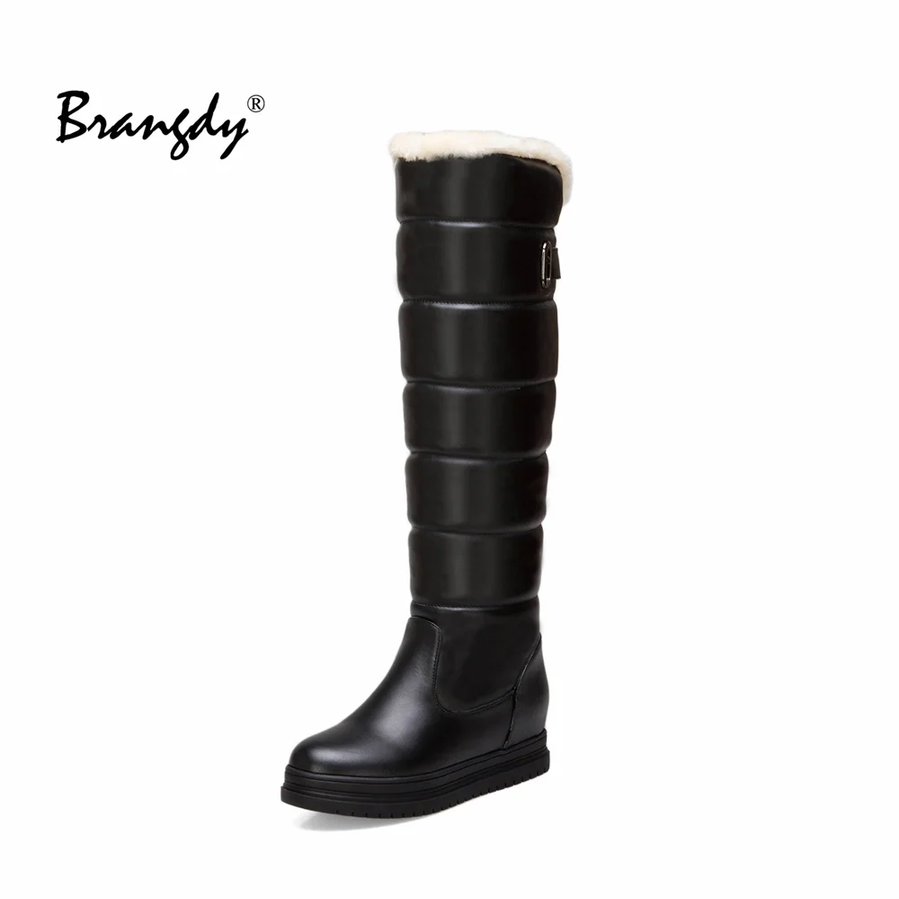 

Brangdy Women Boots Warm Winter Comfort Thick Sole Flat with Platform Snow Boots Mid Calf Women Flate Boots Sexy Black Shoes