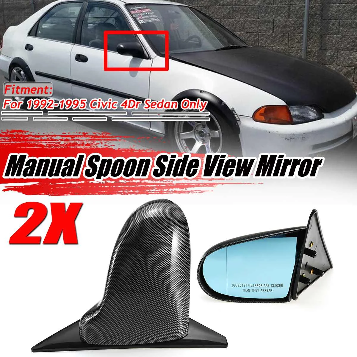 Ручное регулируемое зеркало заднего вида для Honda Civic 4Dr Sedan 1992-1995, Автомобильное зеркало заднего вида