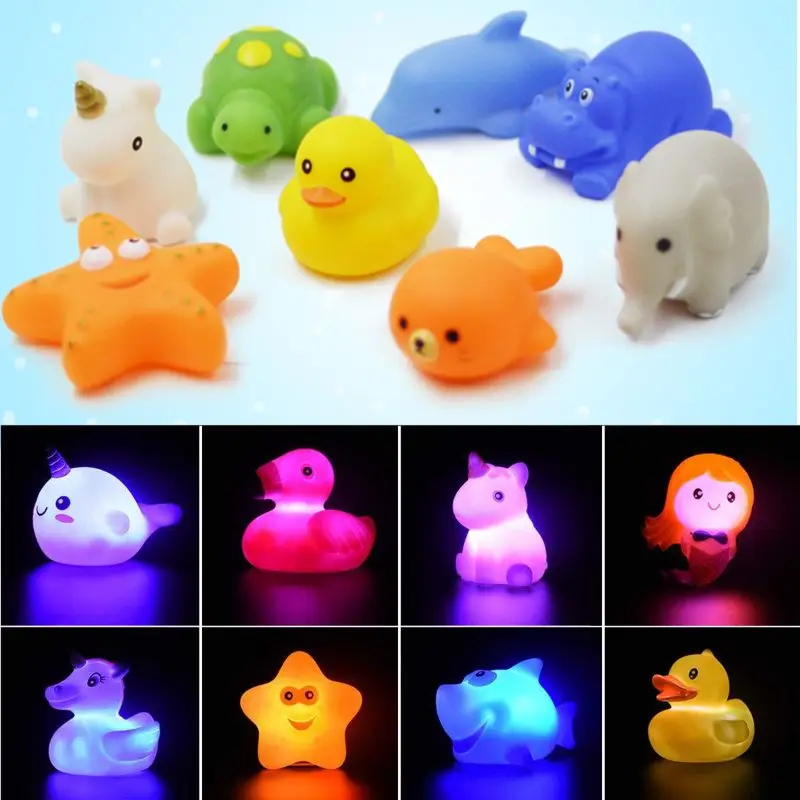 Animales flotantes intermitentes para bebés, iluminación Led automática, juego de playa, juguetes para niños para el baño B