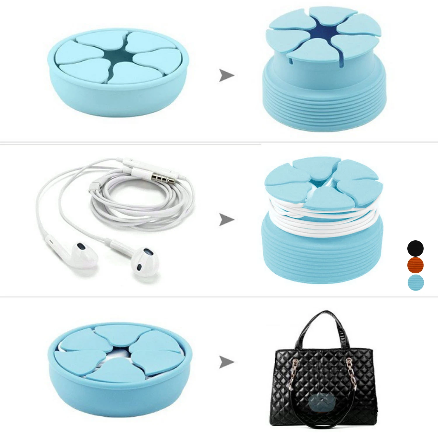 

Portable Silicone Earbuds Holder Wrap Case Tangle-Free Earphone Cable Winder Storage Organizer Wire Management System
