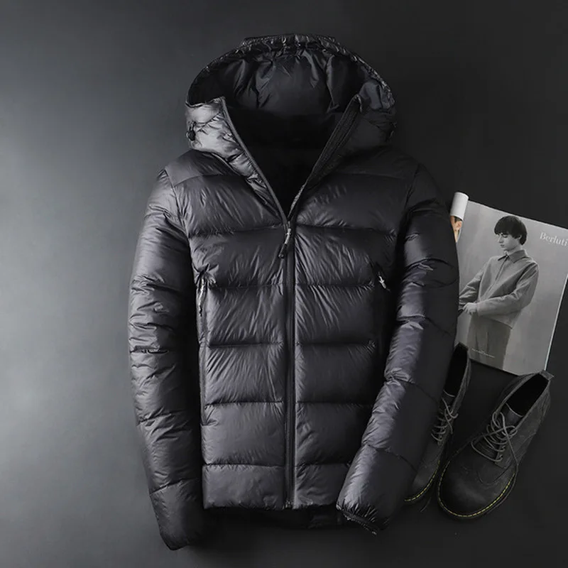 남성 따뜻한 자켓 코트 솔리드 후드 캐주얼 Thicken Outwear 겨울 다운 재킷 패션 캐주얼 남성 90% White Goose Down Coat