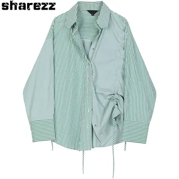 

sharezz summer Casual irregular Women Blouse Lapel Long Sleeve Plus Size Striped Shirt Female Fashion 2020 New tops woman