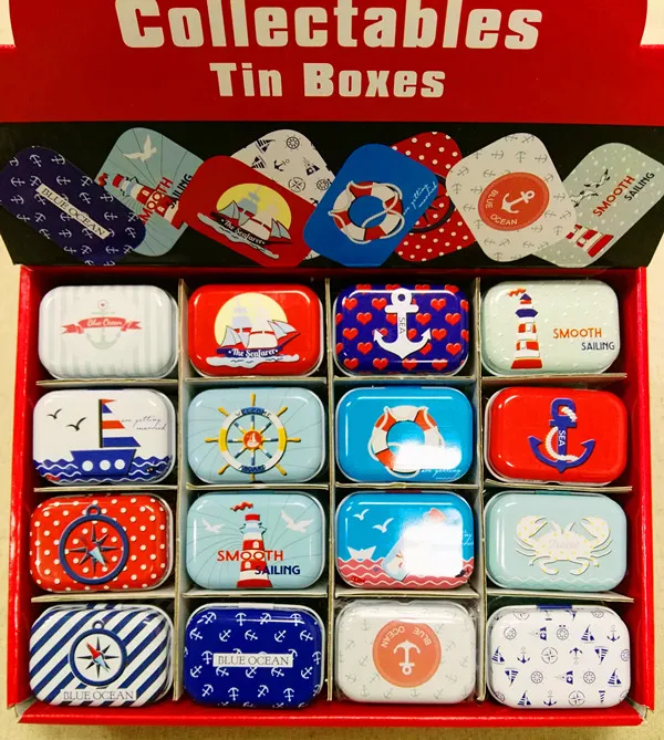 

Free Shipping!Mediterranean sea 32pcs/box Mini Tin Box Metal Coin Saver Jewerly Case Pill case 16 designs Chocolate Box