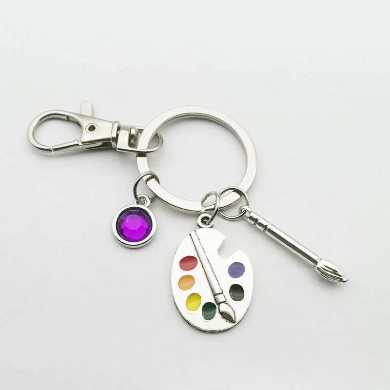 

Fashion Nine-color Crystal Stone Pendant Keychain Artist Color Palette Painter Keyring Art Souvenir Key Chain Teacher Gift Woman