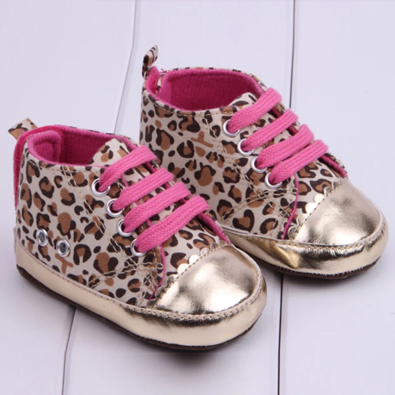 От 0 до 18 месяцев леопардовая обувь новорожденного обувь для девочек детские пинетки спортивные кроссовки обувь розового золота - Цвет: Розовый