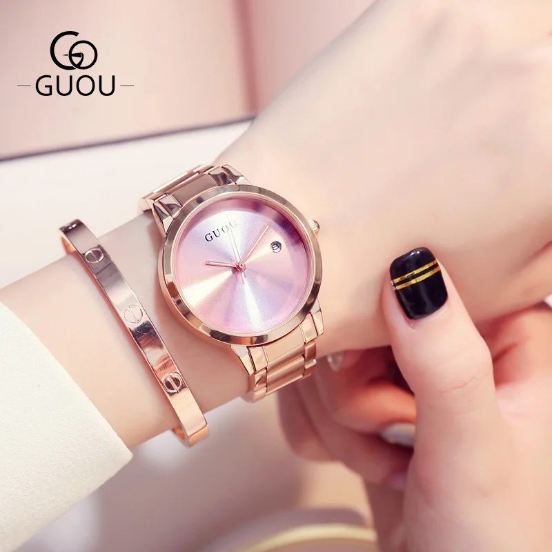 

Ancient Europe guou Versitile Fashion Women's Steel Belt Waterproof Quartz Watch Circle Elegant Students with Calendar Ladies' W