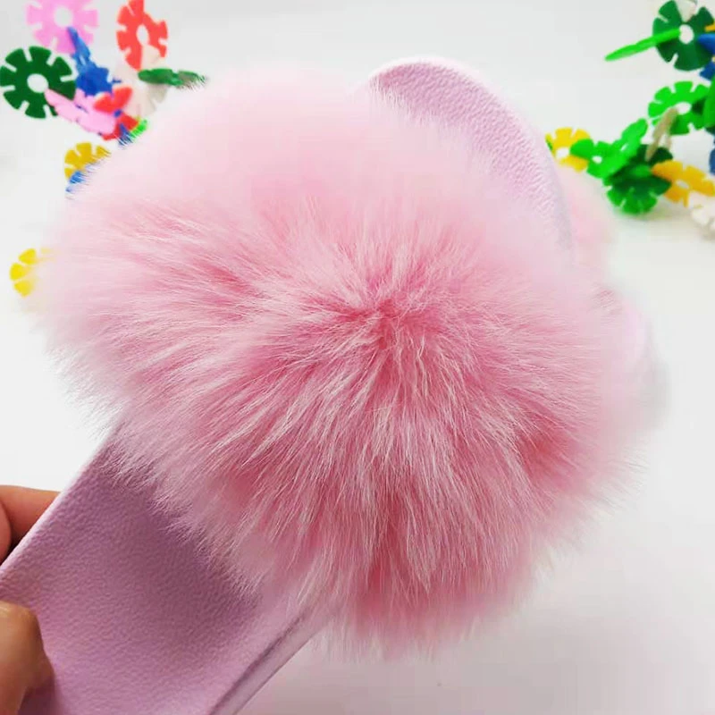 Sandalias deslizantes de piel para mujer, con pelo esponjoso para el color para verano|Zapatillas| - AliExpress