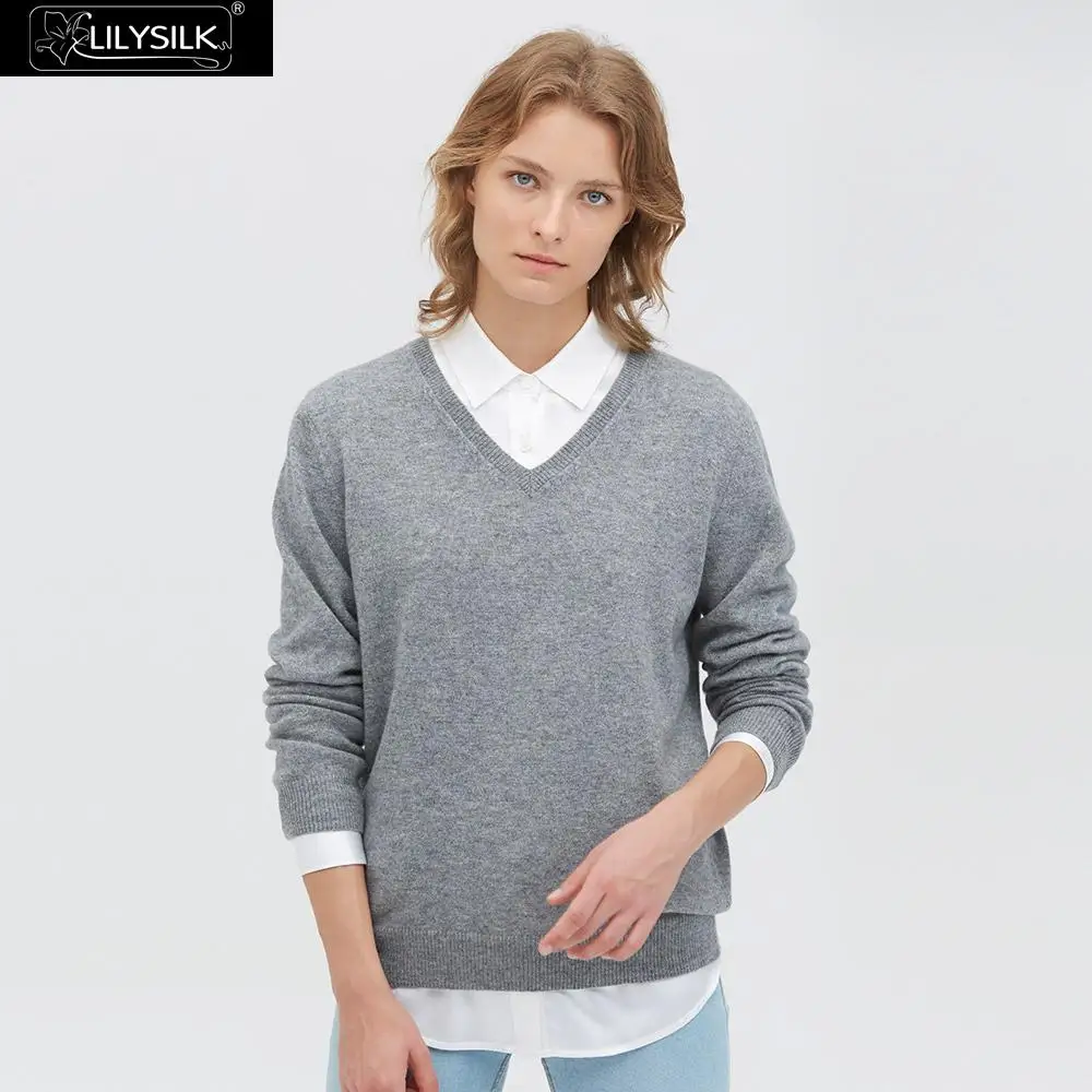 LilySilk свитер PureCashmere с v-образным вырезом и длинным рукавом пуловер супер мягкий женский