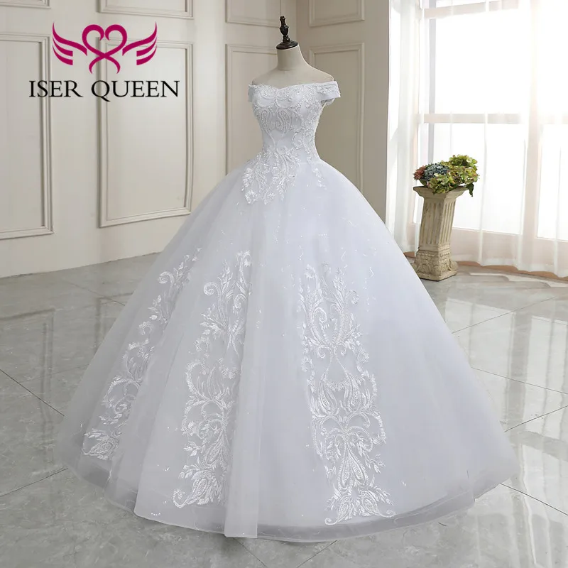 Off Shoulder Beading Princess Wedding Dress Plus Size Embroidery Bride Dresses Ball Gown For Women WX0184