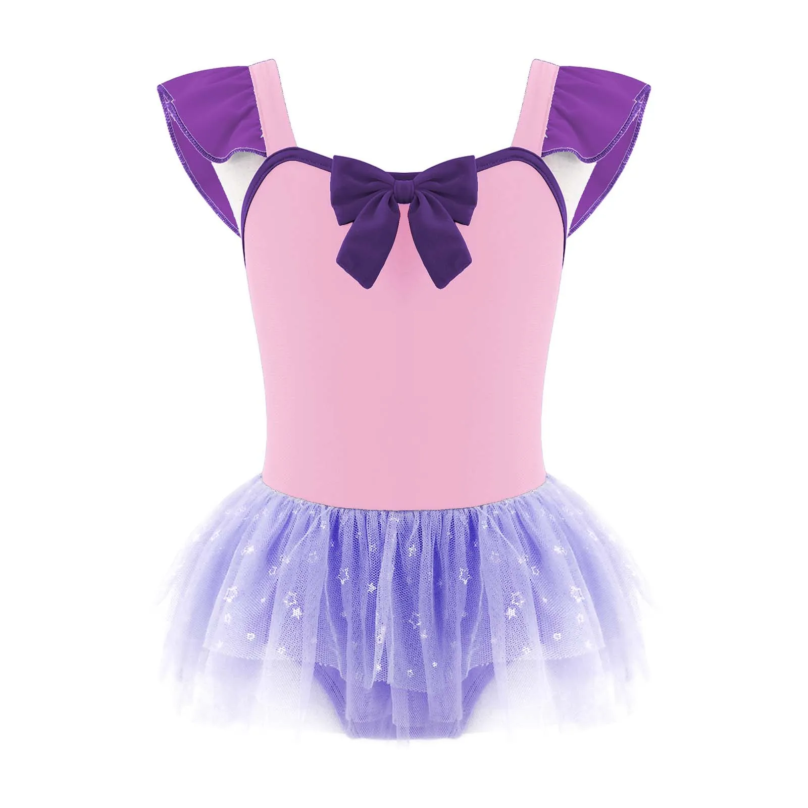 TiaoBug Summer Kids Girls One-Piece Swimwear Square Neck Sleeveless Mesh Hem Leotard Swimming Bathing Pool Beach Bodysuit