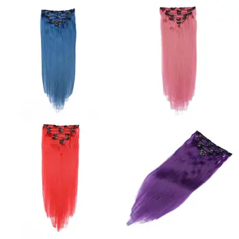 

Hair Brazilian Remy Straight Hair Clip In Human Hair Extensions Colored Purple Pink Blue Red 7P/Set Full Head Sets Ship Free