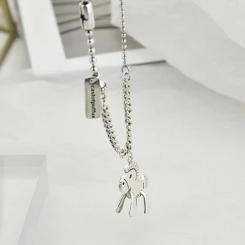 

New Cute Pony Pendant Necklace 100% 925 Sterling Silver Pentagram Cylinder Necklace Square Card Round Beads Chain Women Necklace