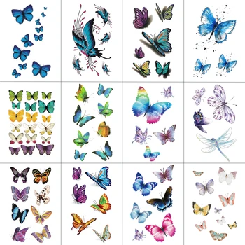 

HXMAN 12 PCS/lot Butterfly Temporary Tattoo Sticker for Women Men Body Art Adults Waterproof Hand Fake Tatoo 9.8X6cm W12-03