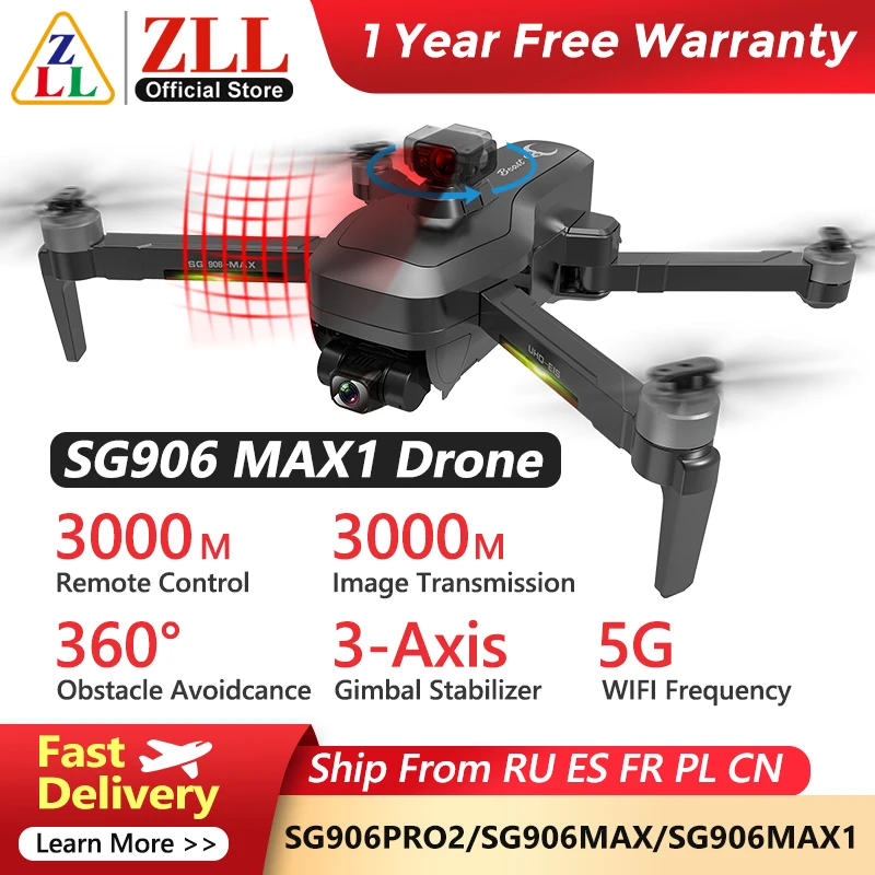 Квадрокоптер ZLL SG906 MAX 1 с 3-осевой HD-камерой 4K и функцией обхода препятствий |