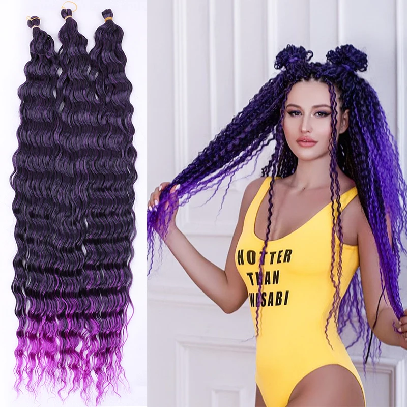 Full Star 32" Deep Wave Twist Crochet Hair Natural Synthetic Deep Curls Crochet Braids Ombre Braiding Hair Extensions For Women