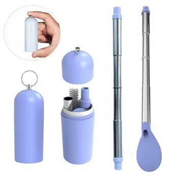 

YCOO Telescopic Straws Spoon Stir 3 in 1, Stainless Steel Collapsible Straw with Case Cleaning Brush Reusable