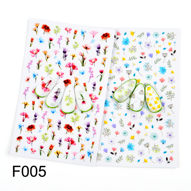 Nail Flower Letter Leaf Beauty Slider Bloom Colorful Plant Pattern 3D Manicure Sticker
